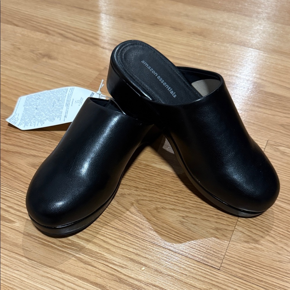 Amazon Essentials Black Slip-On Leather Mules for Women Size 5#10